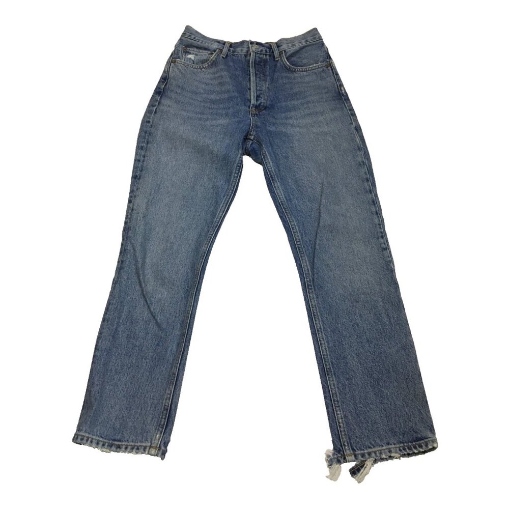 AGOLDE Light Wash RILEY Distressed Hem Button Fly 100% Organic Cotton Jeans